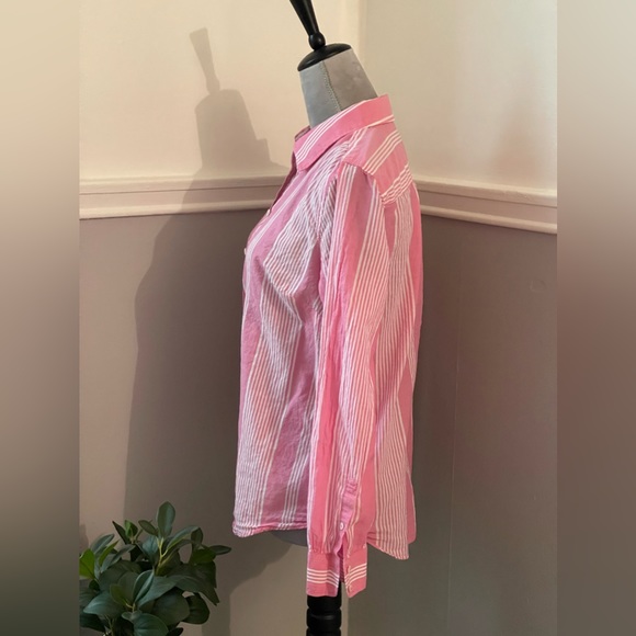 Talbots Pink & White Stripe Button Down Blouse - Picture 4 of 10